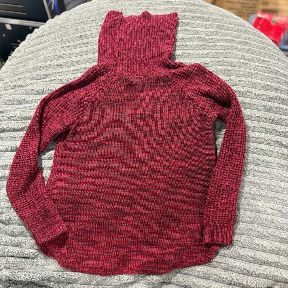 It's Our Time Cowl Turtleneck Waffle Knit Sweater Maroon Wine M